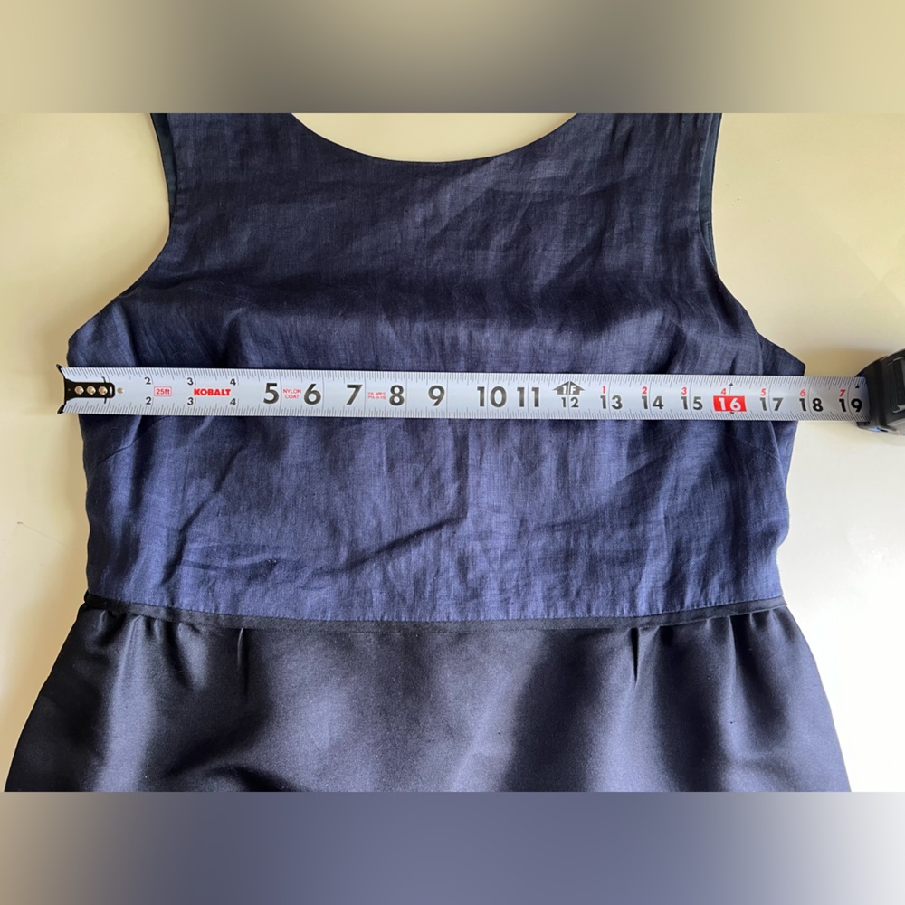 J. Crew Collection Navy and Black Dress Sleeveless Silk, Linen, Cotton Size 12 - Picture 9 of 13